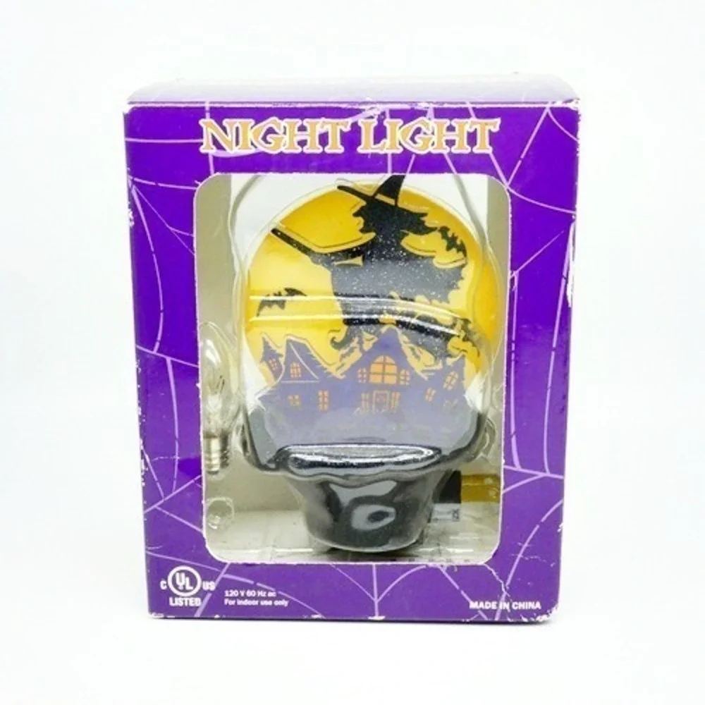 Halloween Night Light Flying Witch Spooky Town Haunted House Full Moon Bats NEW